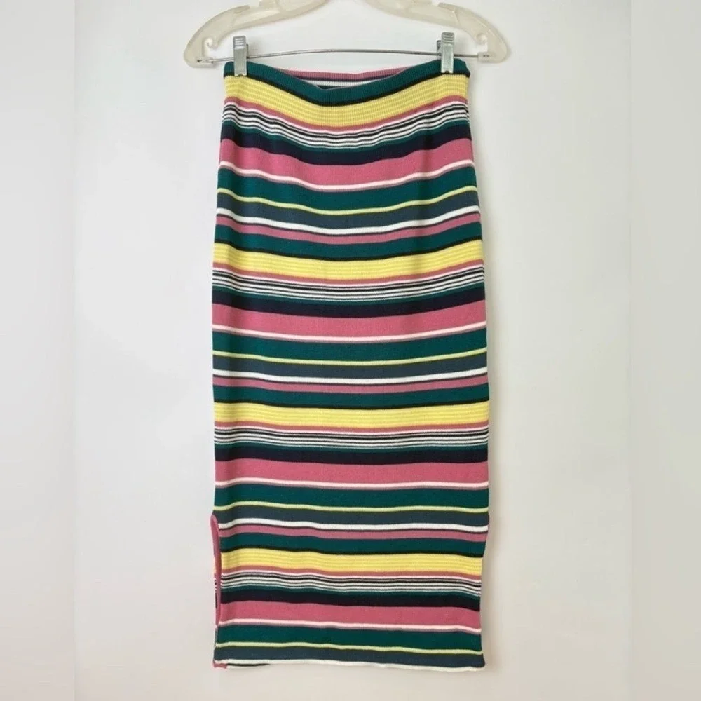 Maeve Anthropologie Lana Striped Knit Mock Neck Sleeveless Midi Dress Set Size M